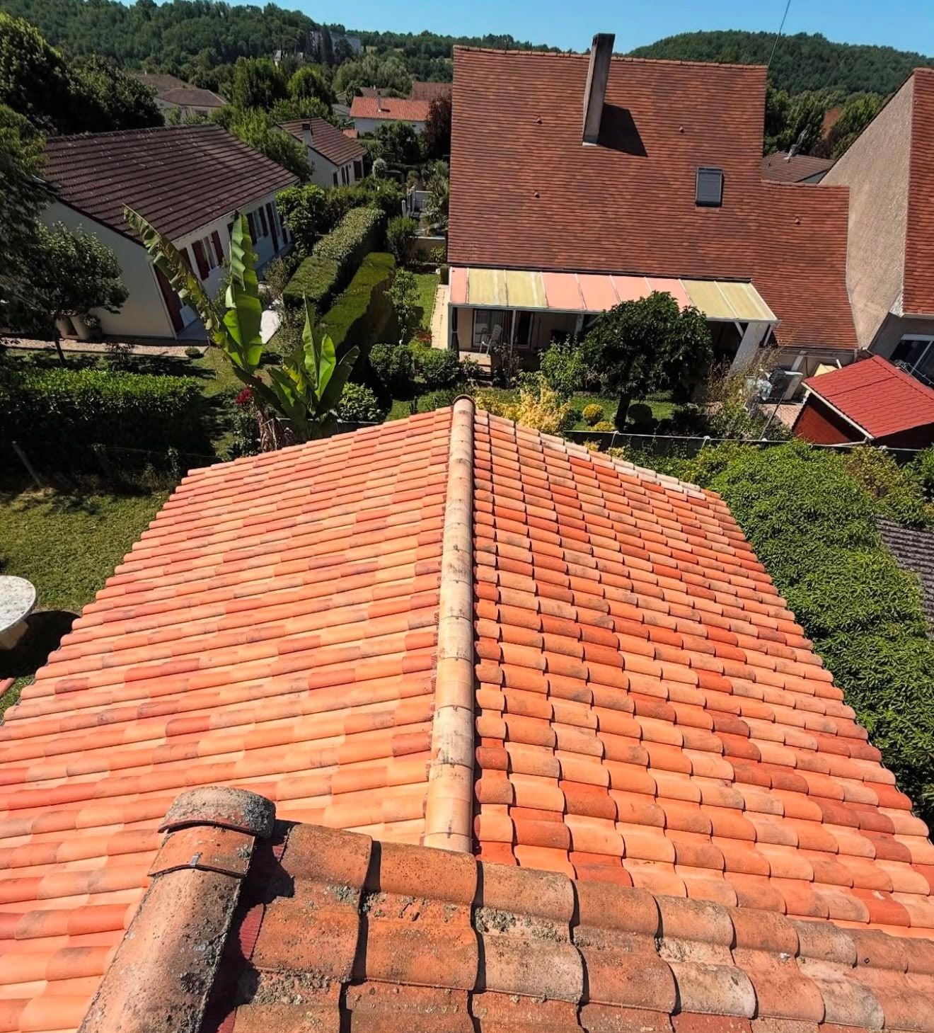 Toiture en tuiles refaite, vue drone — chantier Rey & Fils